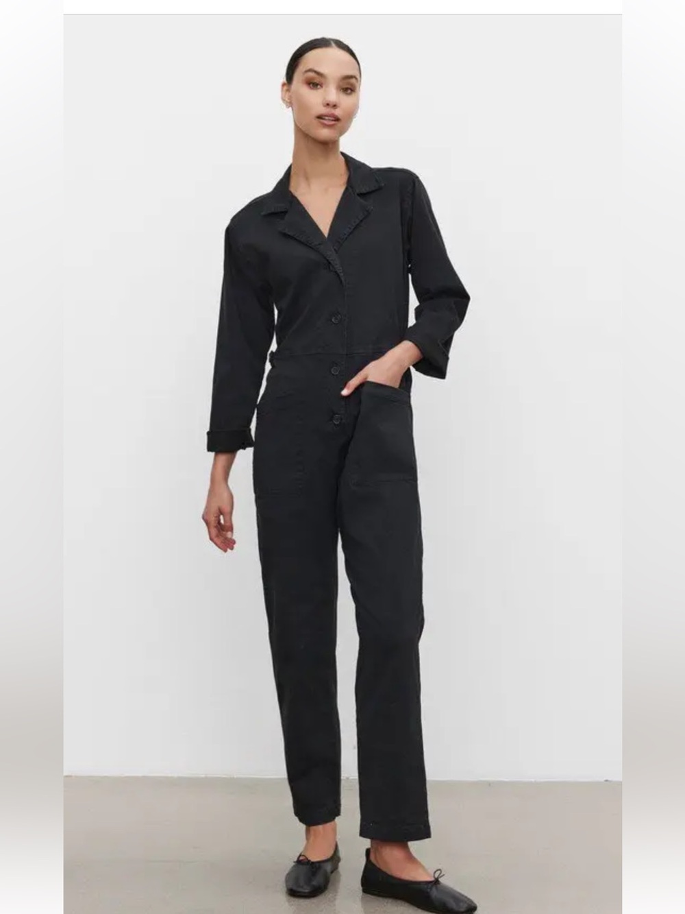 Velvet by Graham & Spencer Black Button-Front Utility Jumpsuit